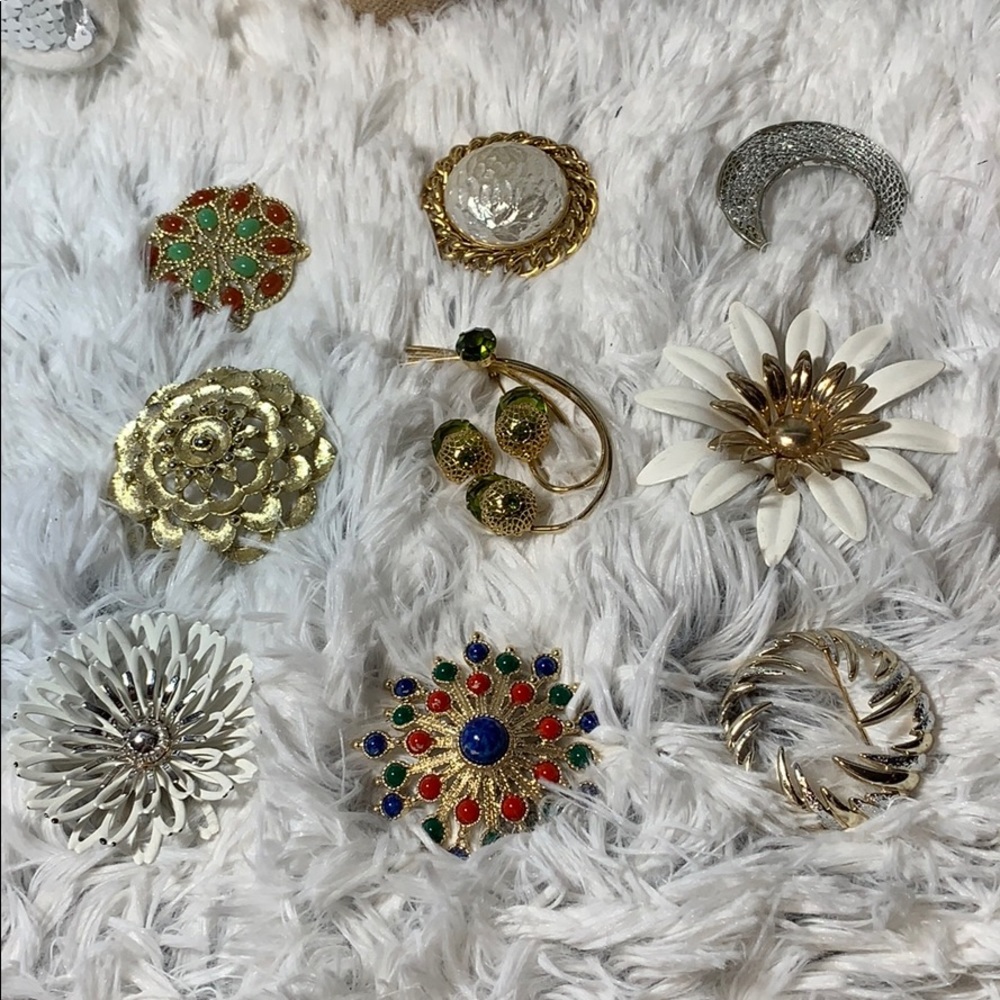 Sarah Coventry brooches pins lot of 9 gold silver - Picture 3 of 8